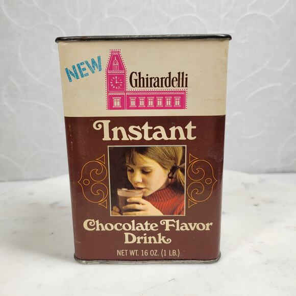 Ghirardelli Instant Chocolate Flavor Tin‎ Drink Powder 1Lb Vtg Easy Pour Spout - Picture 1 of 16